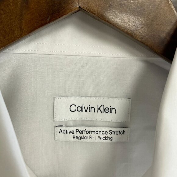 NEW Calvin Klein Men's Size M White Performance Stretch Dress Shirt - Picture 6 of 10